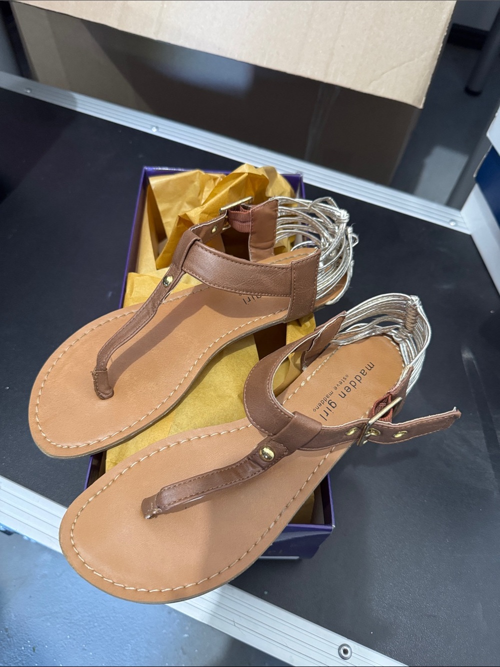 Brown Leather T-Strap Women’s Sandals